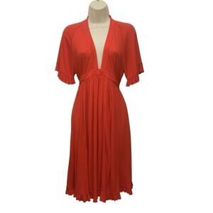 Spense Red Empire Waist Dress Small Deep V Flutter Sleeve Tie Back NWT